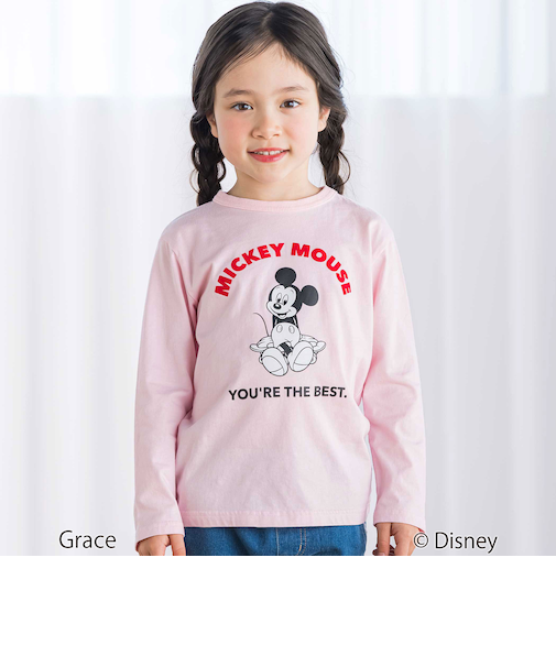 【Disney(ディズニー)】<ミッキーマウス>プリント天竺長袖Tシャツ(90~130cm)