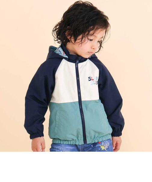 はたらく車・恐竜ラグランリバーシブルタフタジャケット(80~130cm)