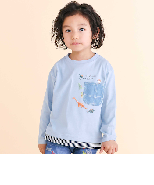 レイヤード風デニムポケット天竺長袖Ｔシャツ(80~130cm)