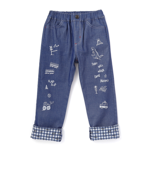 裾折り返しプリントストレッチツイルパンツ(80~130cm)