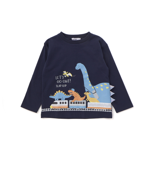 恐竜プリントヒレ付き天竺長袖Tシャツ(80~130cm)
