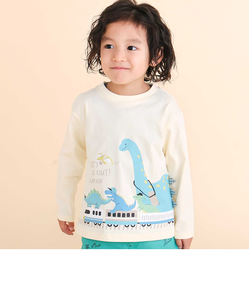 恐竜プリントヒレ付き天竺長袖Ｔシャツ(80~130cm)