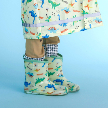 【お揃い】はたらくくるま花柄恐竜プリント総柄レインブーツ(13~18cm)