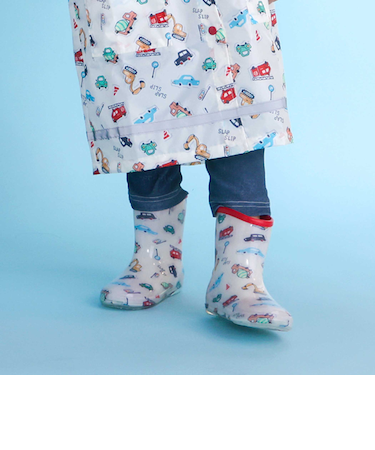 【お揃い】はたらくくるま花柄恐竜プリント総柄レインブーツ(13~18cm)