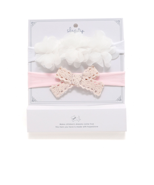 ふわふわフラワー+レースリボンヘアカチューム2点セットベビー