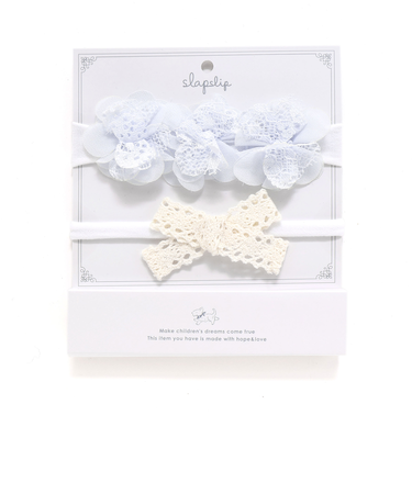 ふわふわフラワー+レースリボンヘアカチューム2点セットベビー