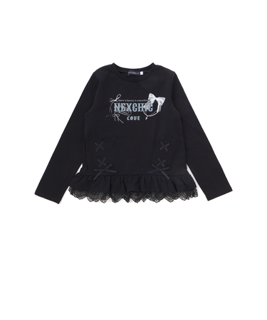 裾レース編み上げ天竺Tシャツ(110~150cm)