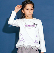 裾レース編み上げ天竺Tシャツ(110~150cm)