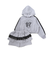 フーディ＆レースギャザーフレアスカパンセットアップ(110~150cm)