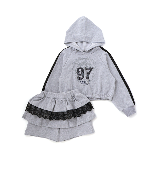 フーディ＆レースギャザーフレアスカパンセットアップ(110~150cm)