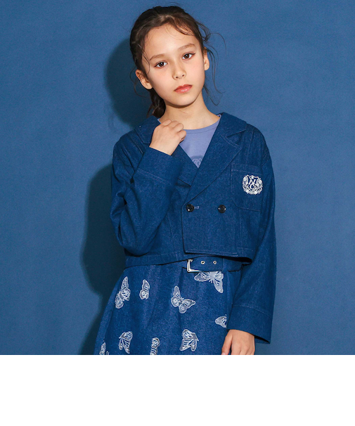 デニムチェックTRツイルショートジャケット(110~150cm)