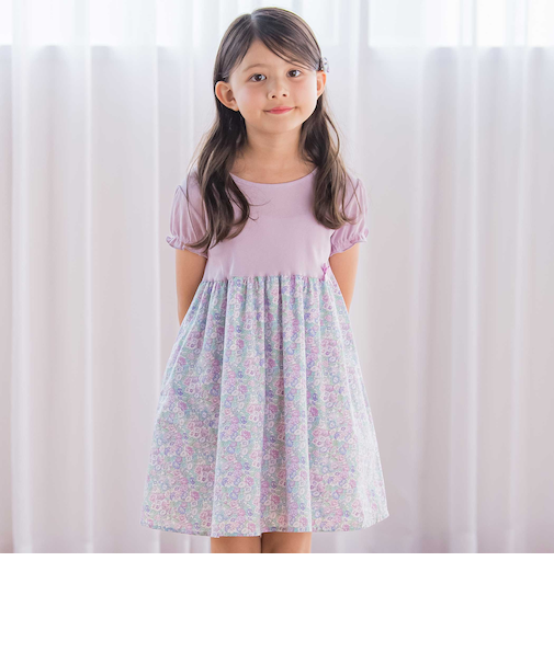 【日本製】【お揃い】リバティ(leontyne dream)プリントタナローン フライス切り替えワンピース(90~140cm)