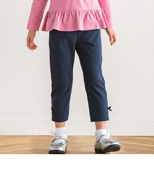 【抗菌防臭】ミラノリブリボン付き8分丈クロップドパンツ(90~130cm)