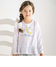 【抗菌防臭・UVカット】ペプラムフリルフラワーモチーフ天竺長袖Tシャツ(90~130cm)