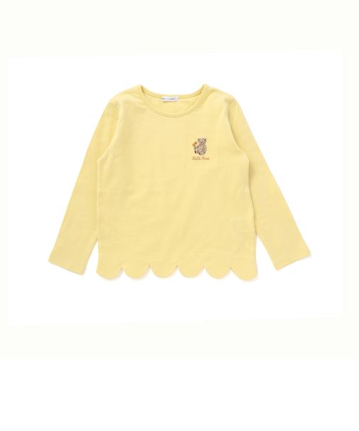 【抗菌防臭・UVカット】裾スカラップくま刺しゅう天竺長袖Tシャツ(90~130cm)