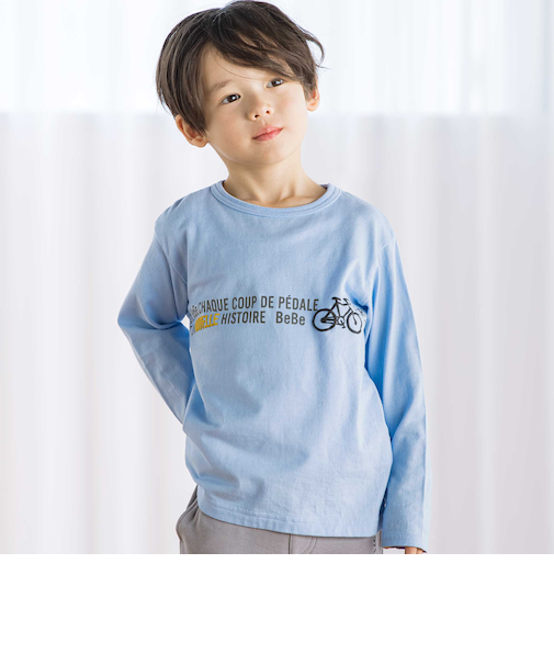 【抗菌防臭・UVカット】自転車プリントライン天竺長袖Tシャツ(90~130cm)