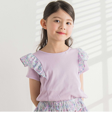 【日本製】【お揃い】リバティ(leontyne dream)プリントタナローン フリルデザインTシャツ(90~140cm)