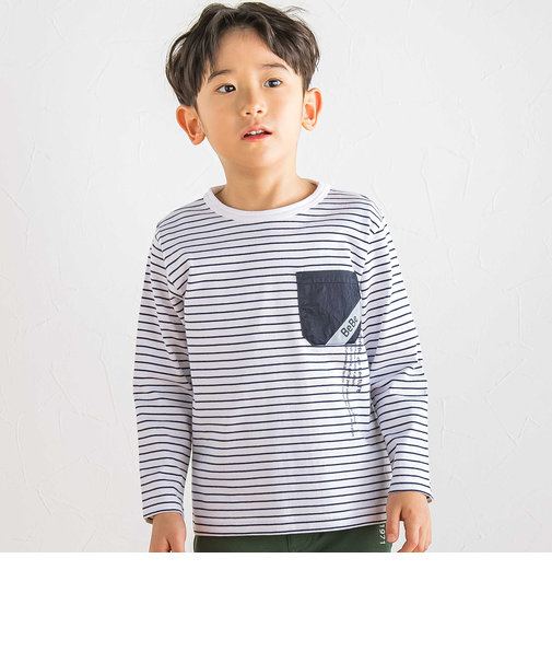 【抗菌防臭・UVカット】タフタポケットロゴプリント天竺長袖Tシャツ(90~130cm)