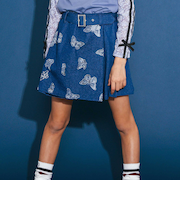 デニムチェックTRツイルベルト付きラップスカパン(110~150cm)