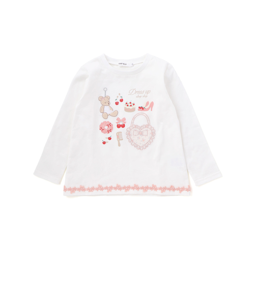 裾レースパッチ刺しゅう天竺長袖Tシャツ(80~130cm)