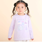 裾レースパッチ刺しゅう天竺長袖Ｔシャツ(80~130cm)