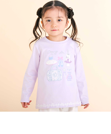 裾レースパッチ刺しゅう天竺長袖Ｔシャツ(80~130cm)