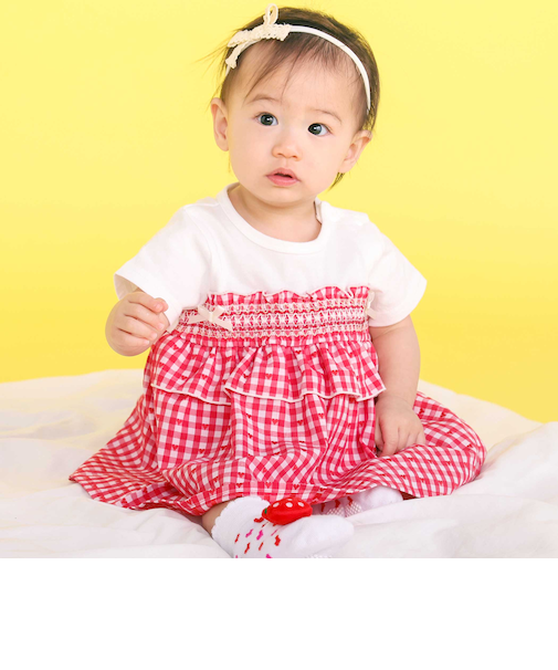 【お揃い】チェックレーススカート付きスモッキングボディミニベビー(70~80cm)