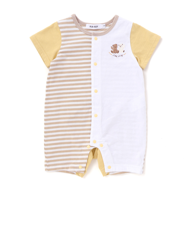 くじらクマ恐竜アニマルおしりモチーフボーダー切り替えロンパースベビー(60~80cm)