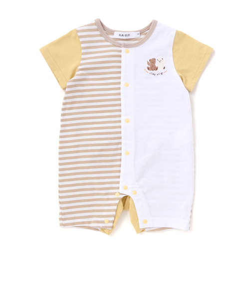 くじらクマ恐竜アニマルおしりモチーフボーダー切り替えロンパースベビー(60~80cm)