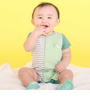 くじらクマ恐竜アニマルおしりモチーフボーダー切り替えロンパースベビー(60~80cm)