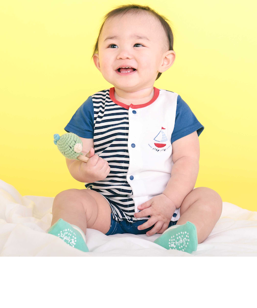 くじらクマ恐竜アニマルおしりモチーフボーダー切り替えロンパースベビー(60~80cm)