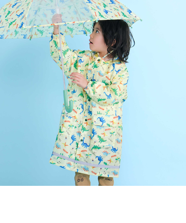 【お揃い】はたらくくるま花柄恐竜プリント総柄手提げ袋付きレインコート(95~135cm)