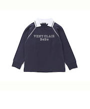 ラグラン編み立て襟付きロゴ刺しゅう長袖Tシャツ(90~150cm)