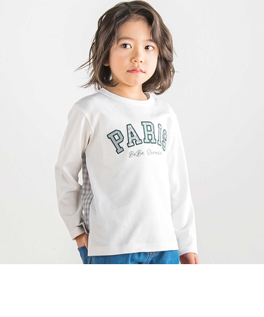 チェックスムース切り替えパッチロゴ長袖Tシャツ(90~160cm)