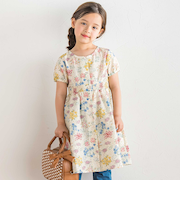 【お揃い】リップルマルシェフラワーパフスリーブワンピース(90~150cm)