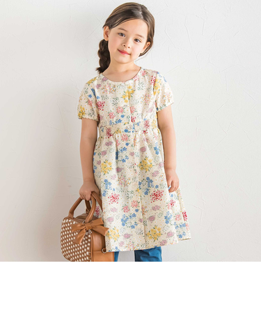 【お揃い】リップルマルシェフラワーパフスリーブワンピース(90~150cm)