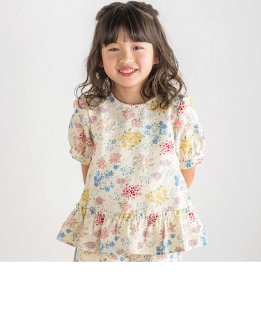 【お揃い】リップルマルシェフラワーパフスリーブブラウス(100~150cm)