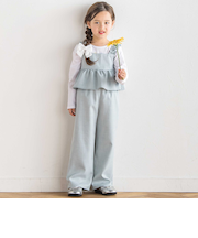 リネン調オックスブラウス+ロングパンツセットアップ(100~160cm)