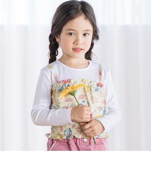 【お揃い】リップルマルシェフラワービスチェドッキング長袖Tシャツ(90~160cm)