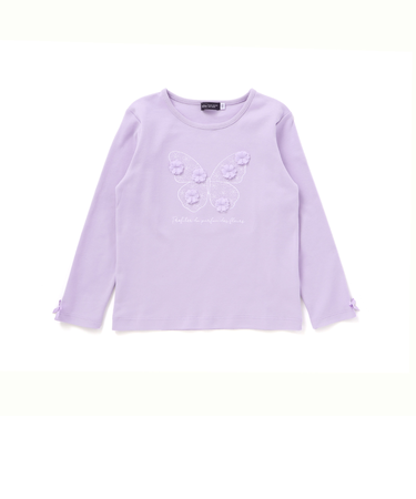 フラワーモチーフちょうちょ刺しゅうスムース長袖Tシャツ(80~150cm)