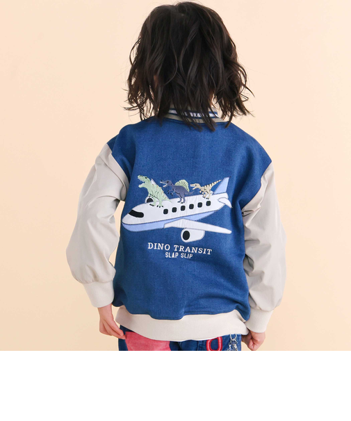 恐竜ロゴ刺しゅうデニム風ニットスタジャン(90~130cm)