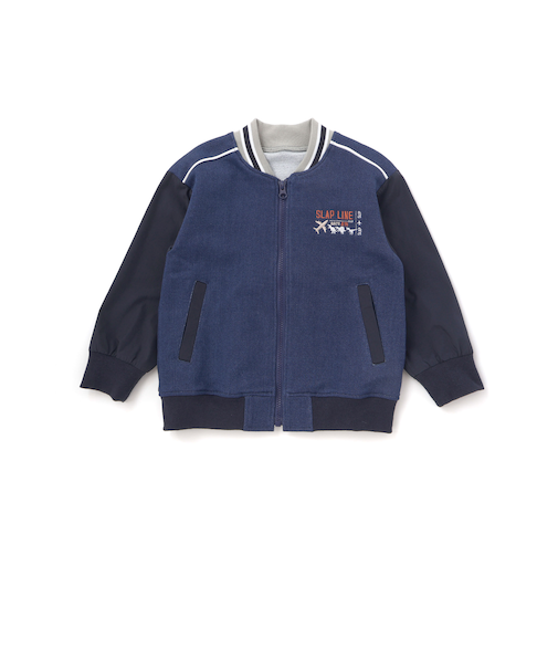 恐竜ロゴ刺しゅうデニム風ニットスタジャン(90~130cm)