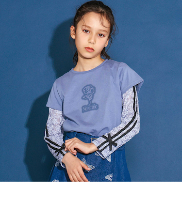 ニットレース長袖Tシャツ+半袖Tシャツセット(110~150cm)