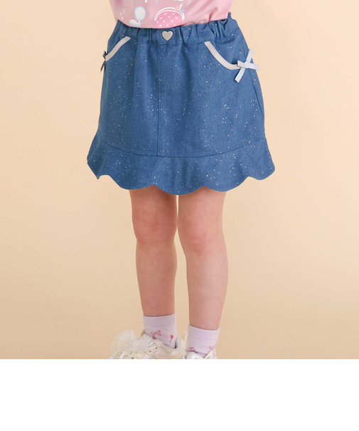 リボン付きラメデニムスカパン(90~130cm)