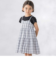 【店舗限定】マドラスチェックドッキングワンピース(95～150cm)