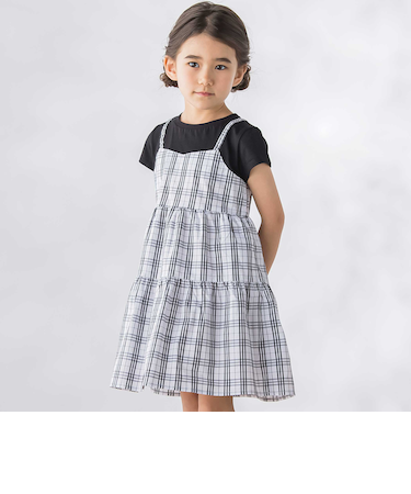 【店舗限定】マドラスチェックドッキングワンピース(95~150cm)