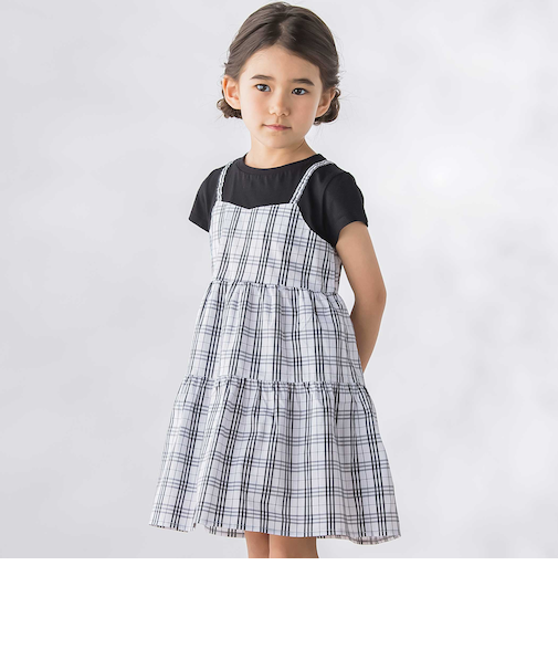 【店舗限定】マドラスチェックドッキングワンピース(95~150cm)