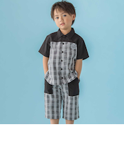 【店舗限定】無地×チェックトップス＋ショートパンツセットアップ(95～150cm)