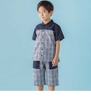 【店舗限定】無地×チェックトップス＋ショートパンツセットアップ(95～150cm)