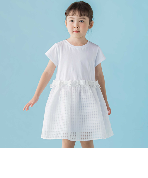 【店舗限定】天竺Tシャツ＋ギンガムチェックドッキングワンピース(95～150cm)